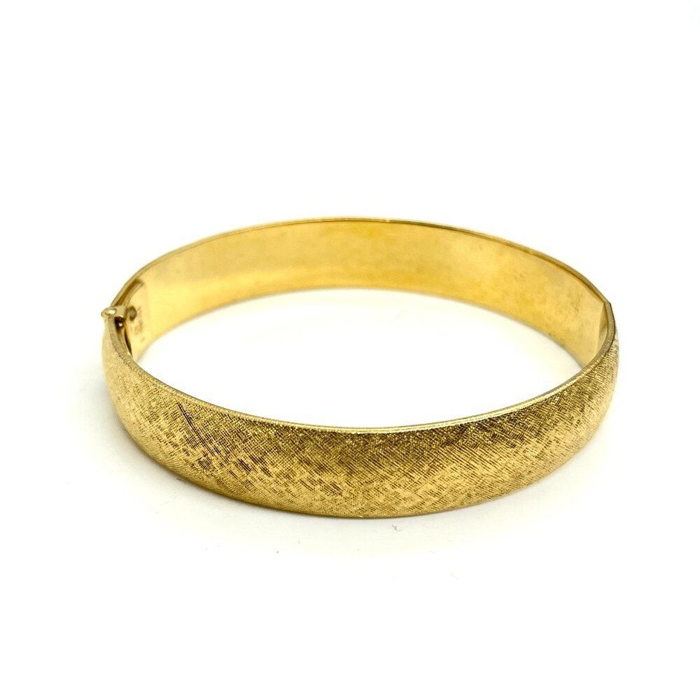 VINTAGE MONET Bracelet Bangle Brushed Gold Tone Hinged Textured Signed